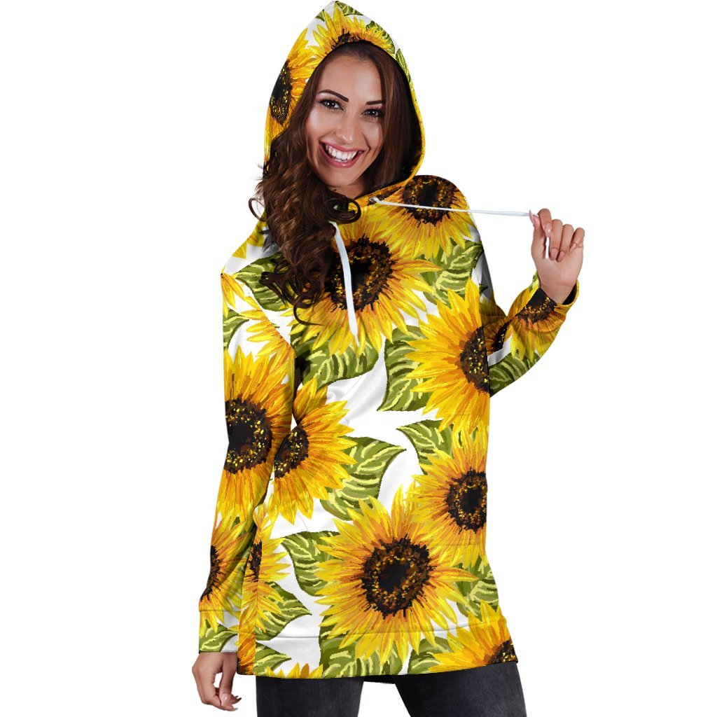 Doodle Sunflower Pattern Print Hoodie Dress GearFrost