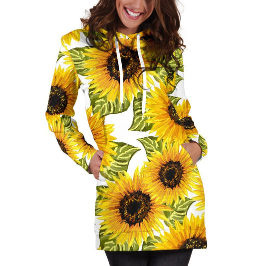 Doodle Sunflower Pattern Print Hoodie Dress GearFrost