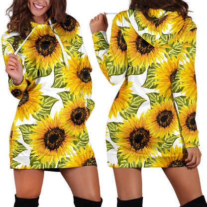 Doodle Sunflower Pattern Print Hoodie Dress GearFrost