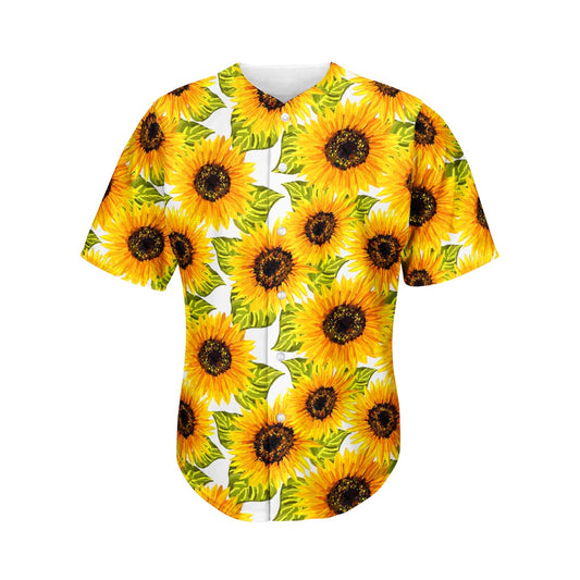 Doodle Sunflower Pattern Print Men's Baseball Jersey