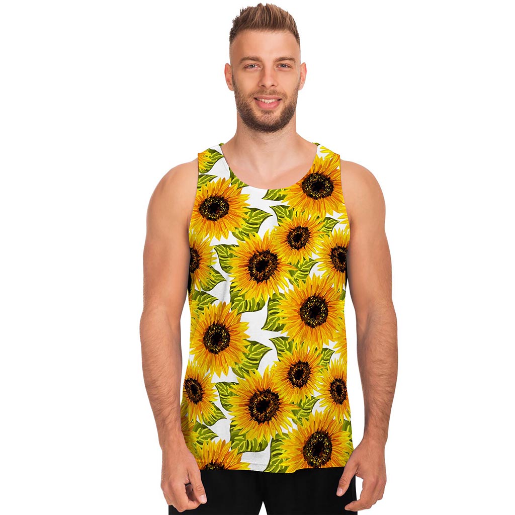Doodle Sunflower Pattern Print Men's Tank Top