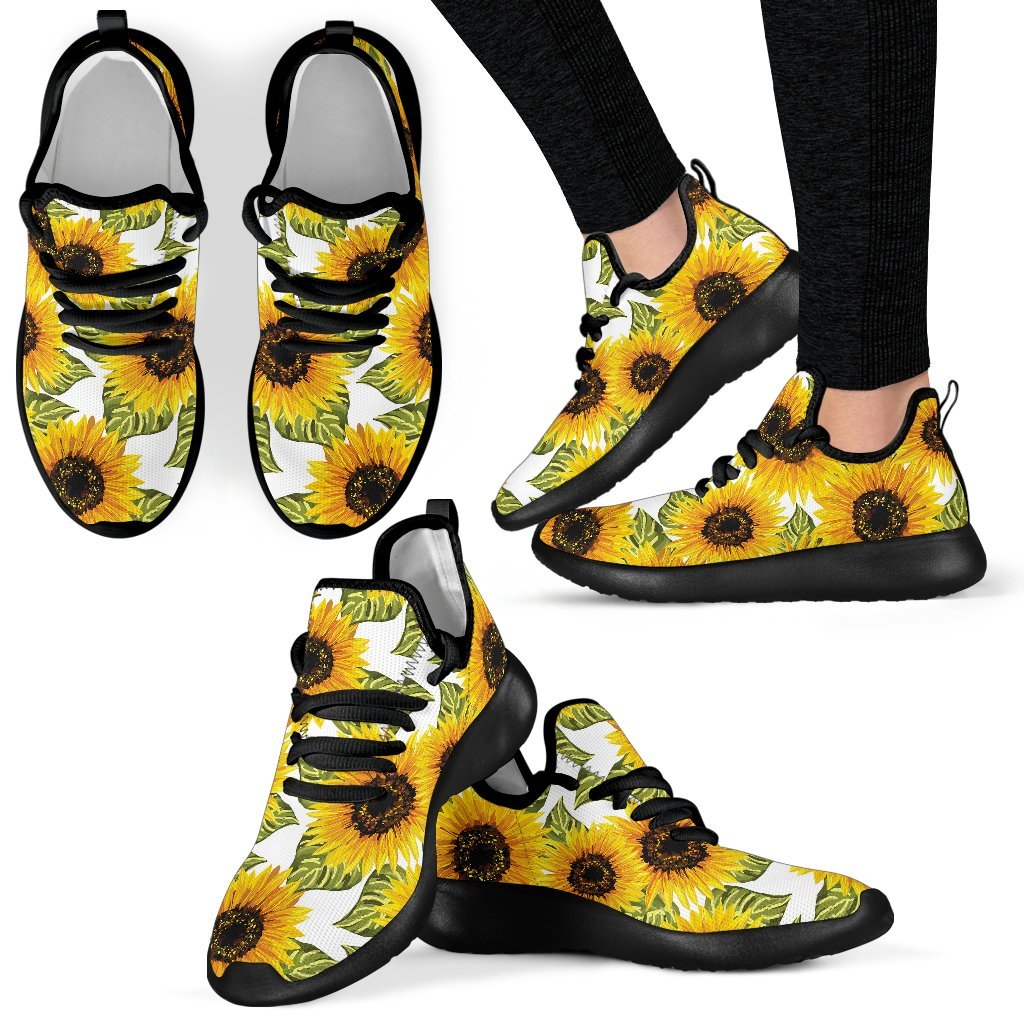 Doodle Sunflower Pattern Print Mesh Knit Shoes GearFrost