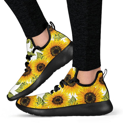Doodle Sunflower Pattern Print Mesh Knit Shoes GearFrost