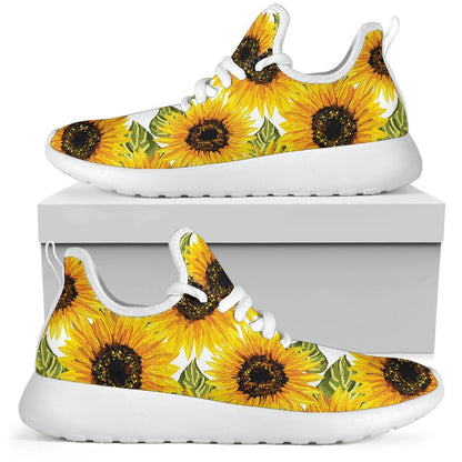 Doodle Sunflower Pattern Print Mesh Knit Shoes GearFrost