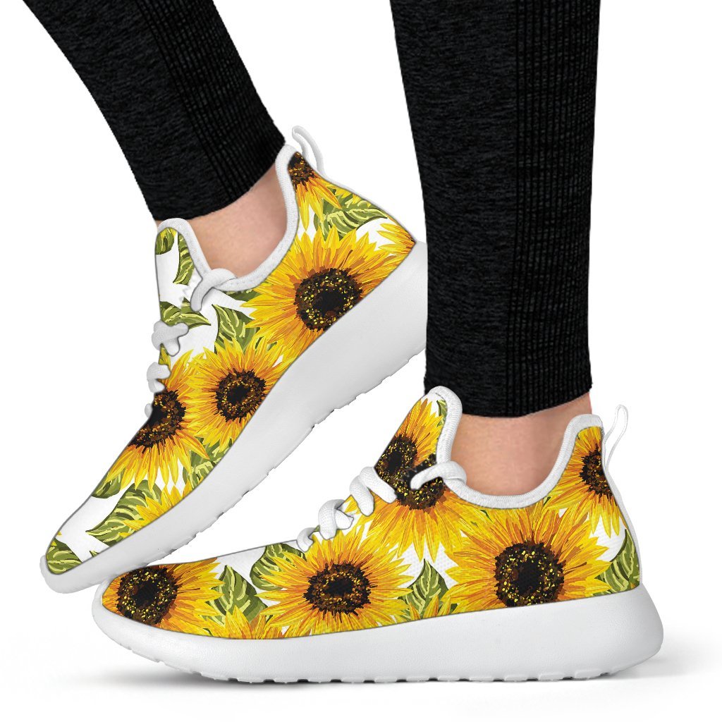 Doodle Sunflower Pattern Print Mesh Knit Shoes GearFrost