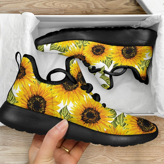 Doodle Sunflower Pattern Print Mesh Knit Shoes GearFrost