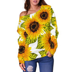 Doodle Sunflower Pattern Print Off Shoulder Sweatshirt GearFrost