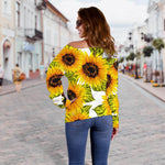 Doodle Sunflower Pattern Print Off Shoulder Sweatshirt GearFrost