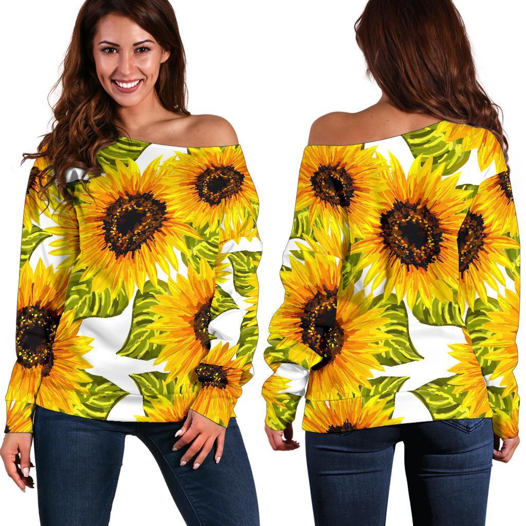 Doodle Sunflower Pattern Print Off Shoulder Sweatshirt GearFrost