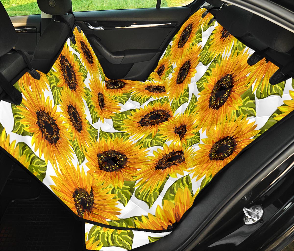 Doodle Sunflower Pattern Print Pet Car Back Seat Cover