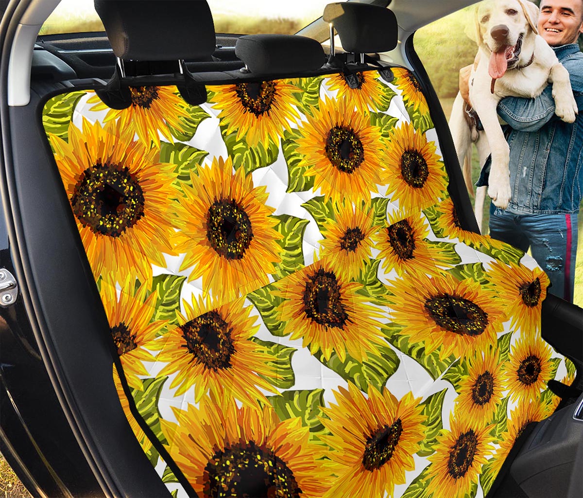 Doodle Sunflower Pattern Print Pet Car Back Seat Cover