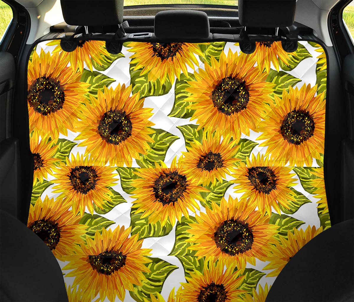 Doodle Sunflower Pattern Print Pet Car Back Seat Cover