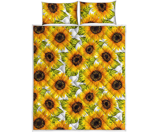 Doodle Sunflower Pattern Print Quilt Bed Set