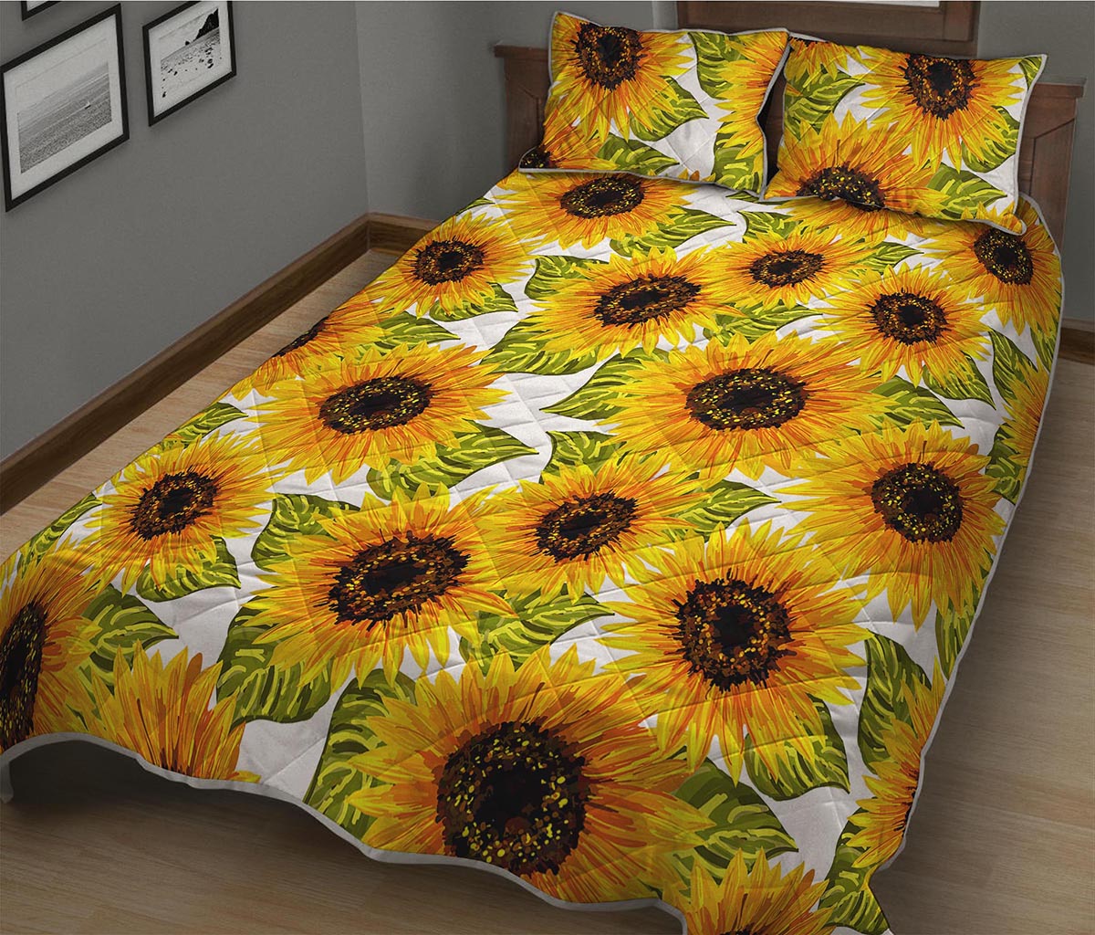 Doodle Sunflower Pattern Print Quilt Bed Set