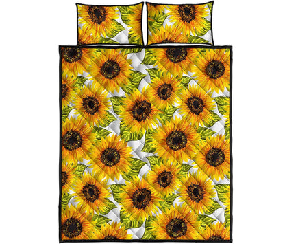 Doodle Sunflower Pattern Print Quilt Bed Set