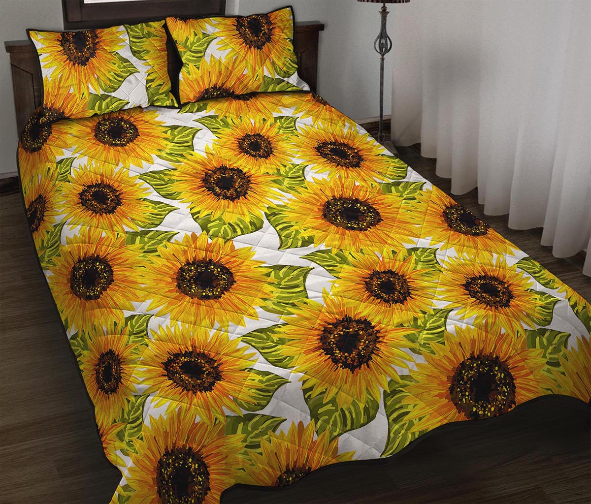 Doodle Sunflower Pattern Print Quilt Bed Set