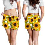 Doodle Sunflower Pattern Print Women's Shorts