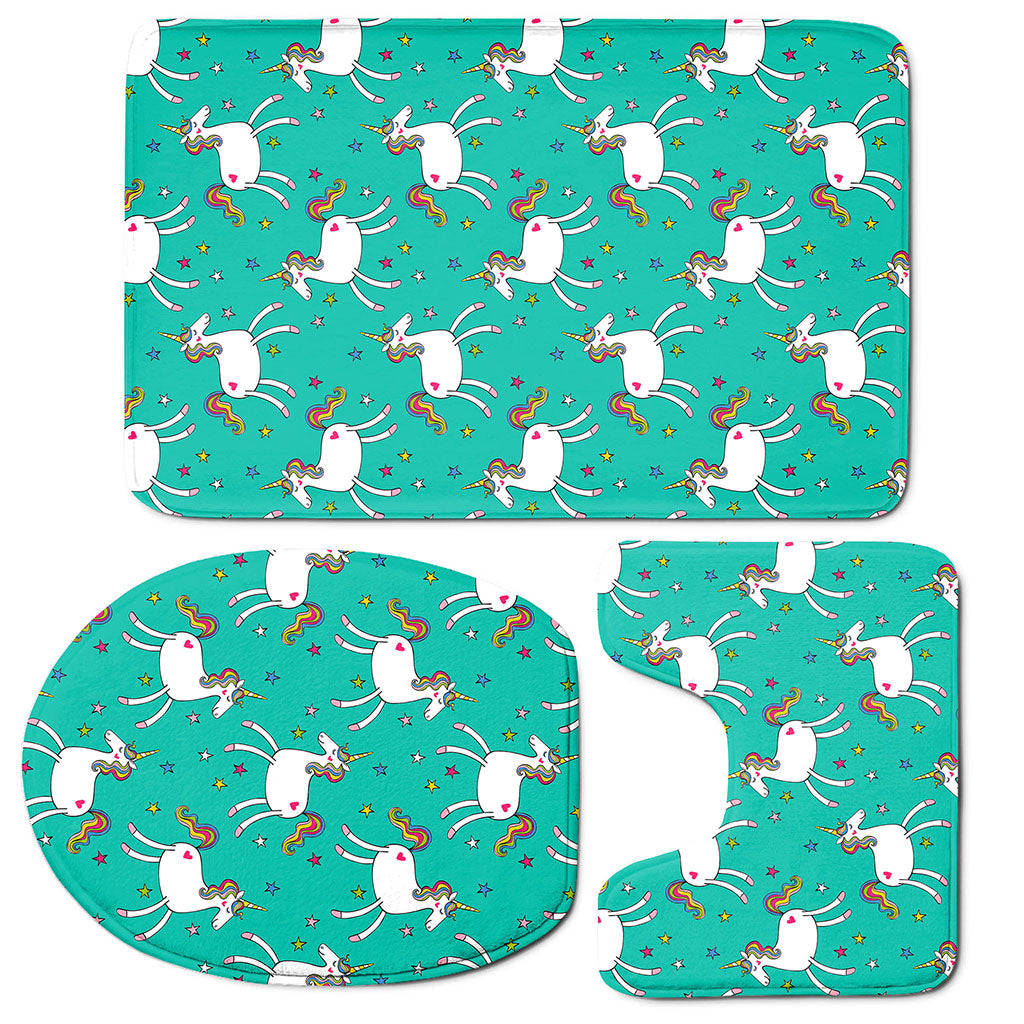 Doodle Unicorn Pattern Print 3 Piece Bath Mat Set