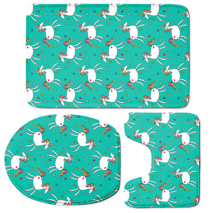 Doodle Unicorn Pattern Print 3 Piece Bath Mat Set