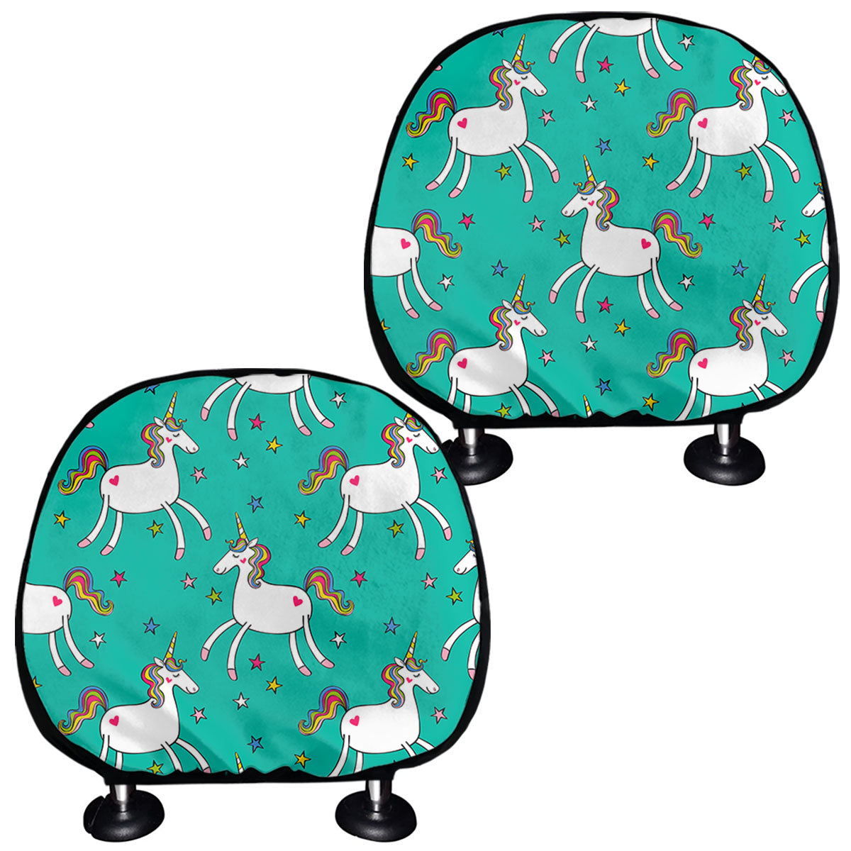 Doodle Unicorn Pattern Print Car Headrest Covers