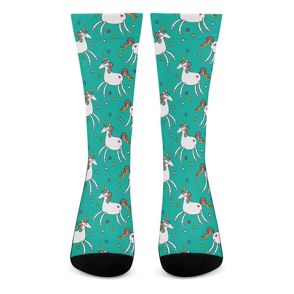 Doodle Unicorn Pattern Print Crew Socks