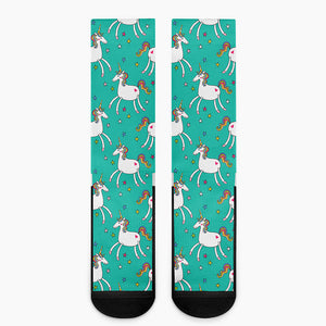 Doodle Unicorn Pattern Print Crew Socks