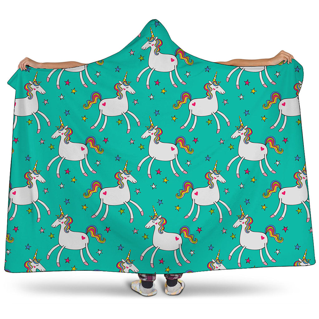 Doodle Unicorn Pattern Print Hooded Blanket