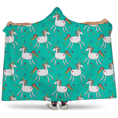 Doodle Unicorn Pattern Print Hooded Blanket