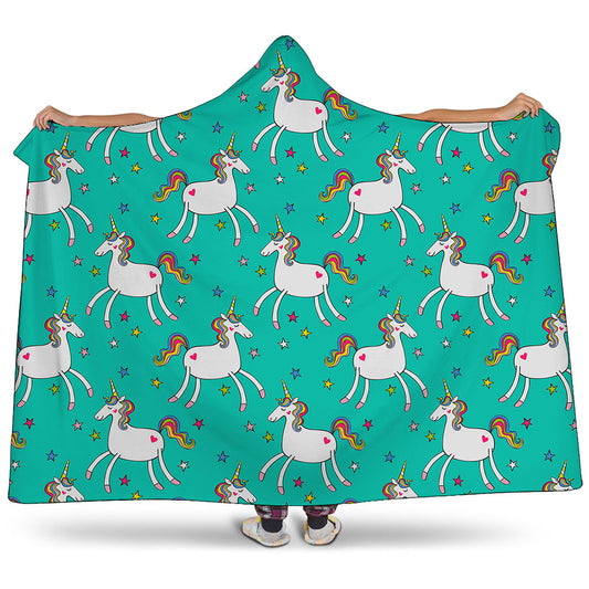 Doodle Unicorn Pattern Print Hooded Blanket