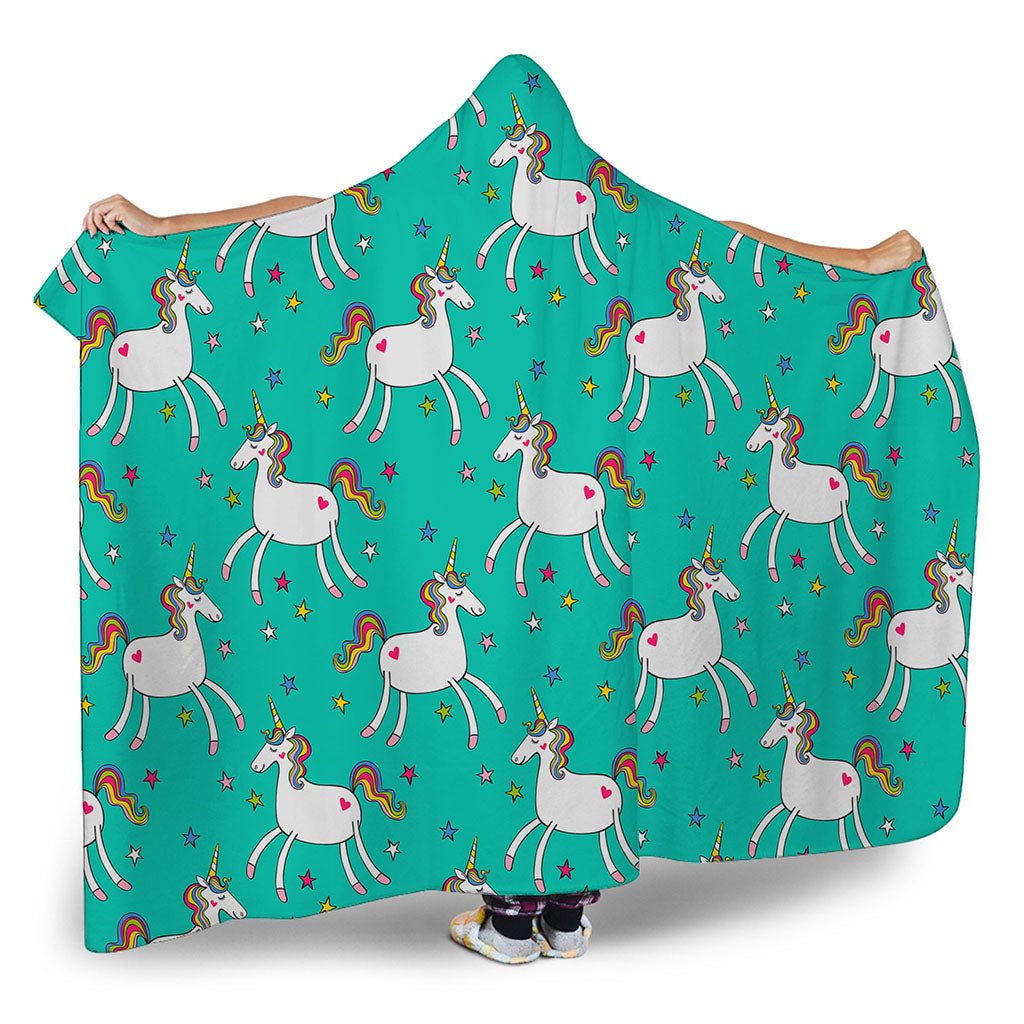 Doodle Unicorn Pattern Print Hooded Blanket