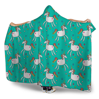Doodle Unicorn Pattern Print Hooded Blanket