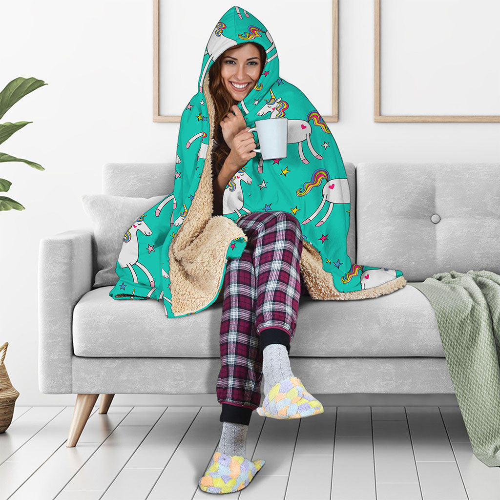 Doodle Unicorn Pattern Print Hooded Blanket