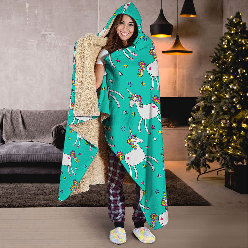 Doodle Unicorn Pattern Print Hooded Blanket