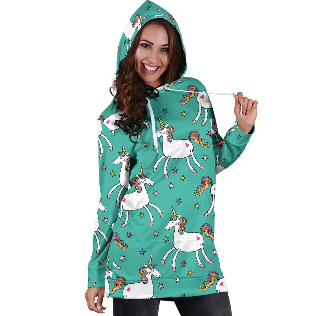Doodle Unicorn Pattern Print Hoodie Dress GearFrost