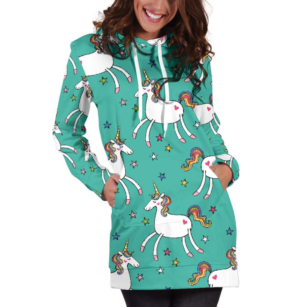 Doodle Unicorn Pattern Print Hoodie Dress GearFrost