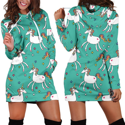 Doodle Unicorn Pattern Print Hoodie Dress GearFrost