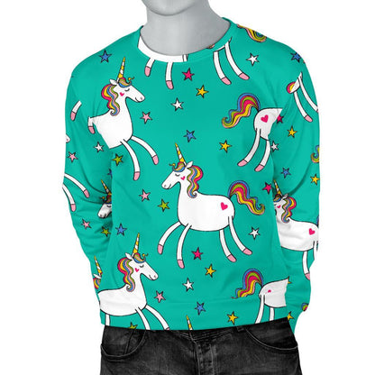 Doodle Unicorn Pattern Print Men's Crewneck Sweatshirt GearFrost