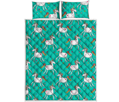Doodle Unicorn Pattern Print Quilt Bed Set