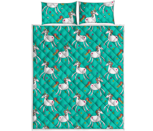 Doodle Unicorn Pattern Print Quilt Bed Set
