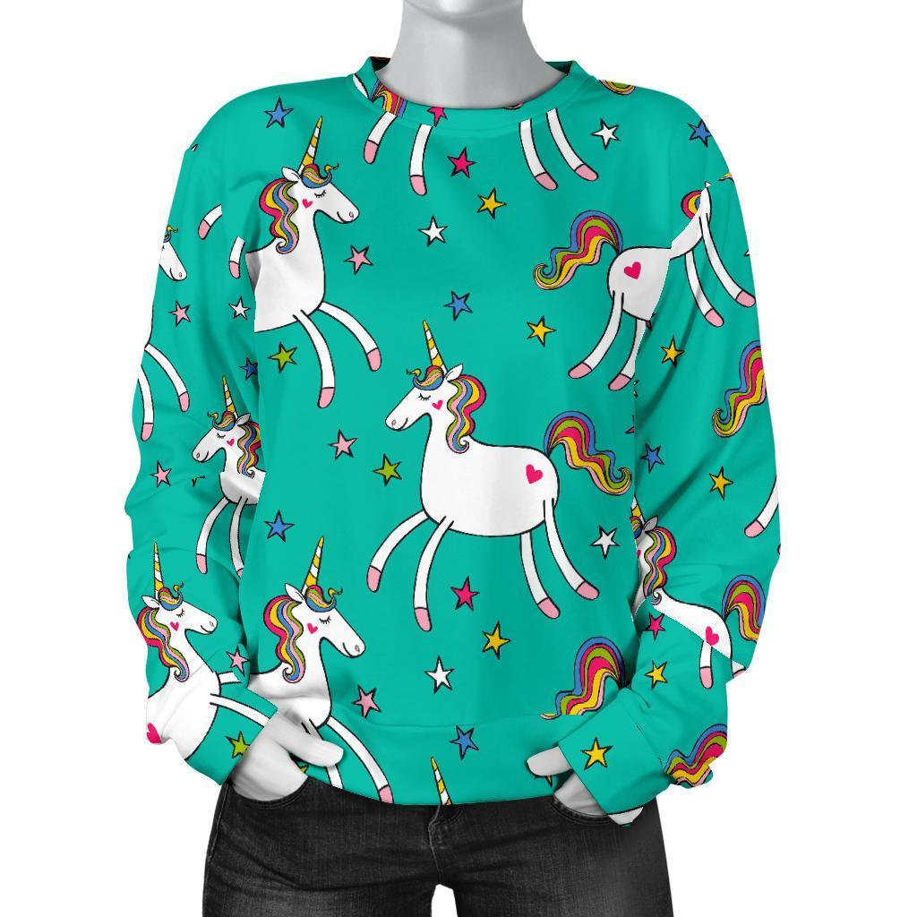 Doodle Unicorn Pattern Print Women's Crewneck Sweatshirt GearFrost