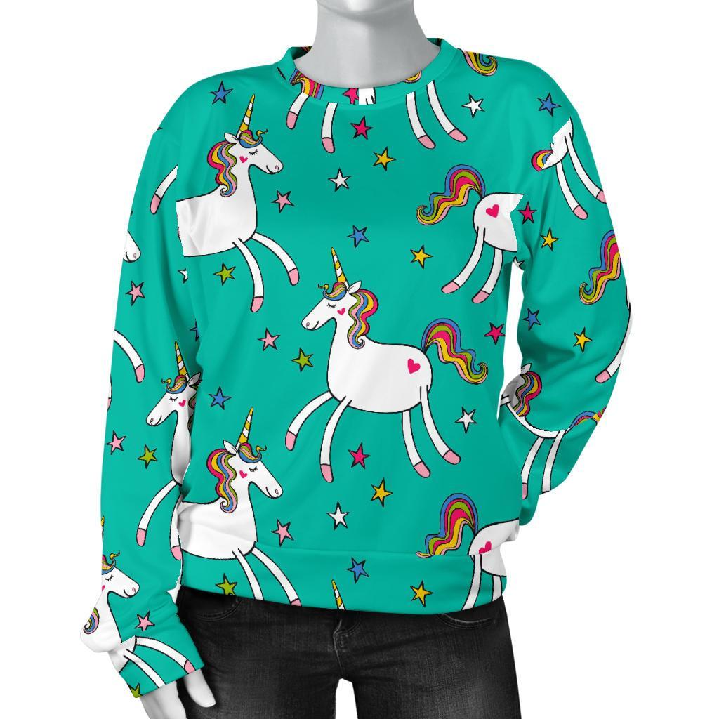 Doodle Unicorn Pattern Print Women's Crewneck Sweatshirt GearFrost