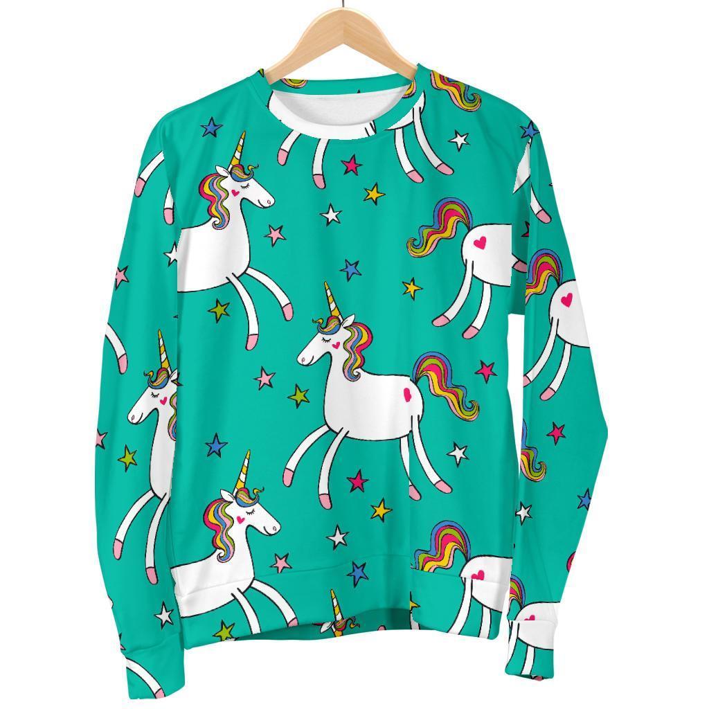 Doodle Unicorn Pattern Print Women's Crewneck Sweatshirt GearFrost