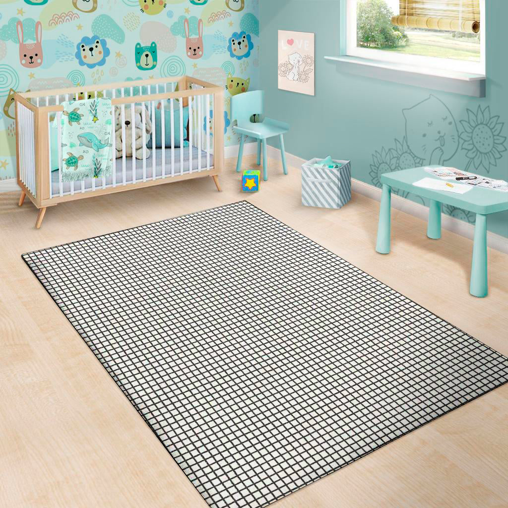 Doodle Windowpane Pattern Print Area Rug