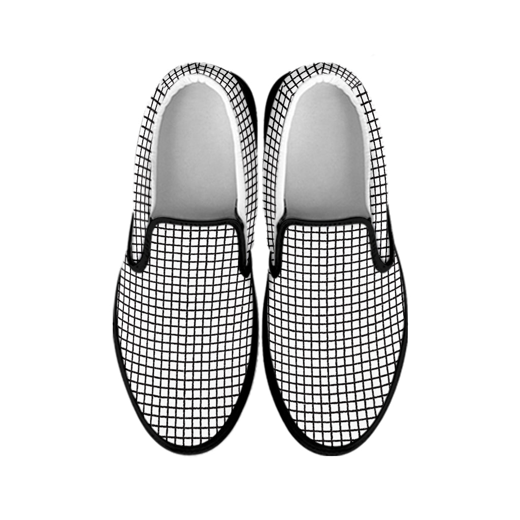 Doodle Windowpane Pattern Print Black Slip On Shoes