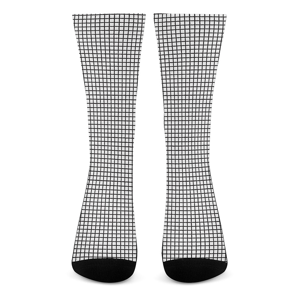 Doodle Windowpane Pattern Print Crew Socks