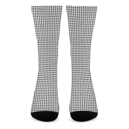 Doodle Windowpane Pattern Print Crew Socks