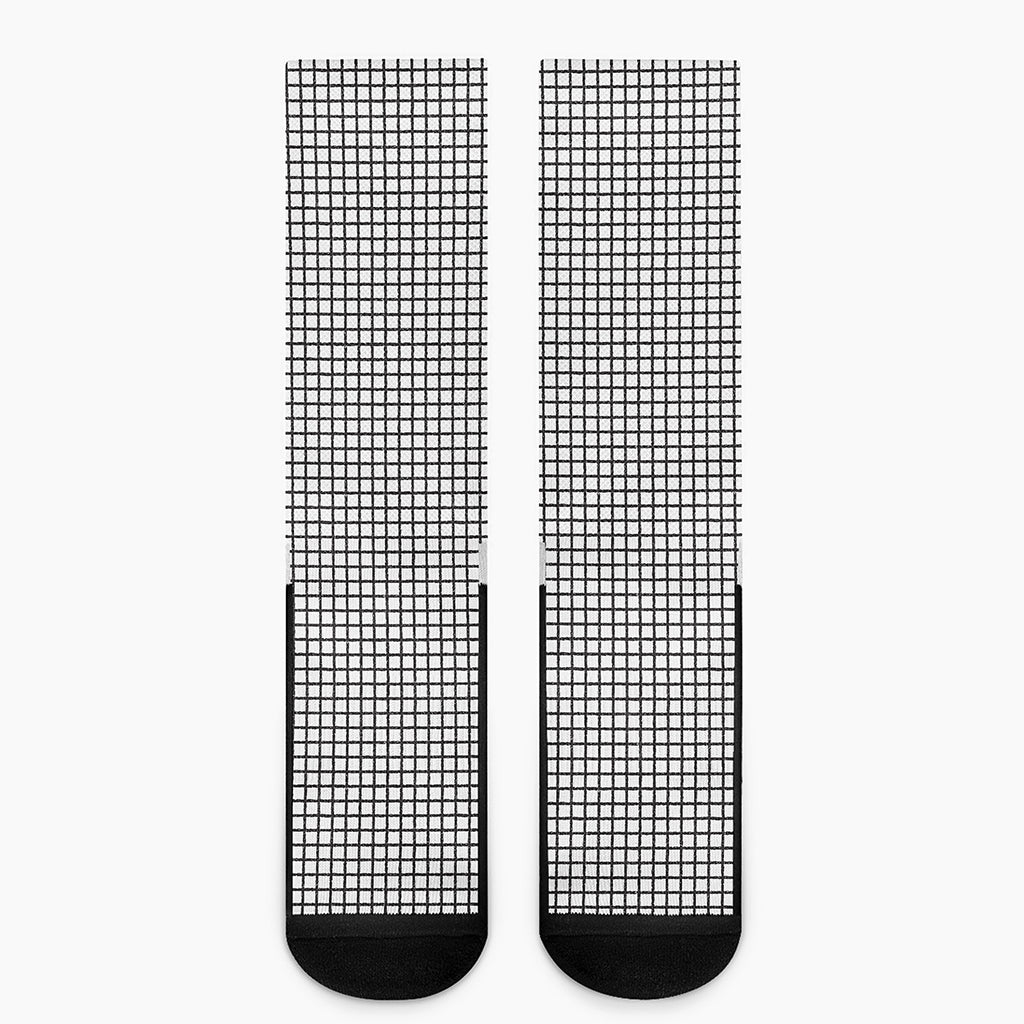Doodle Windowpane Pattern Print Crew Socks