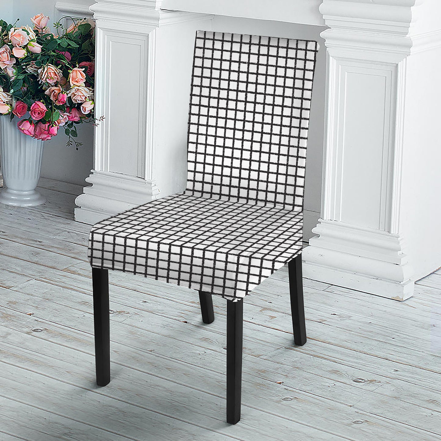 Doodle Windowpane Pattern Print Dining Chair Slipcover