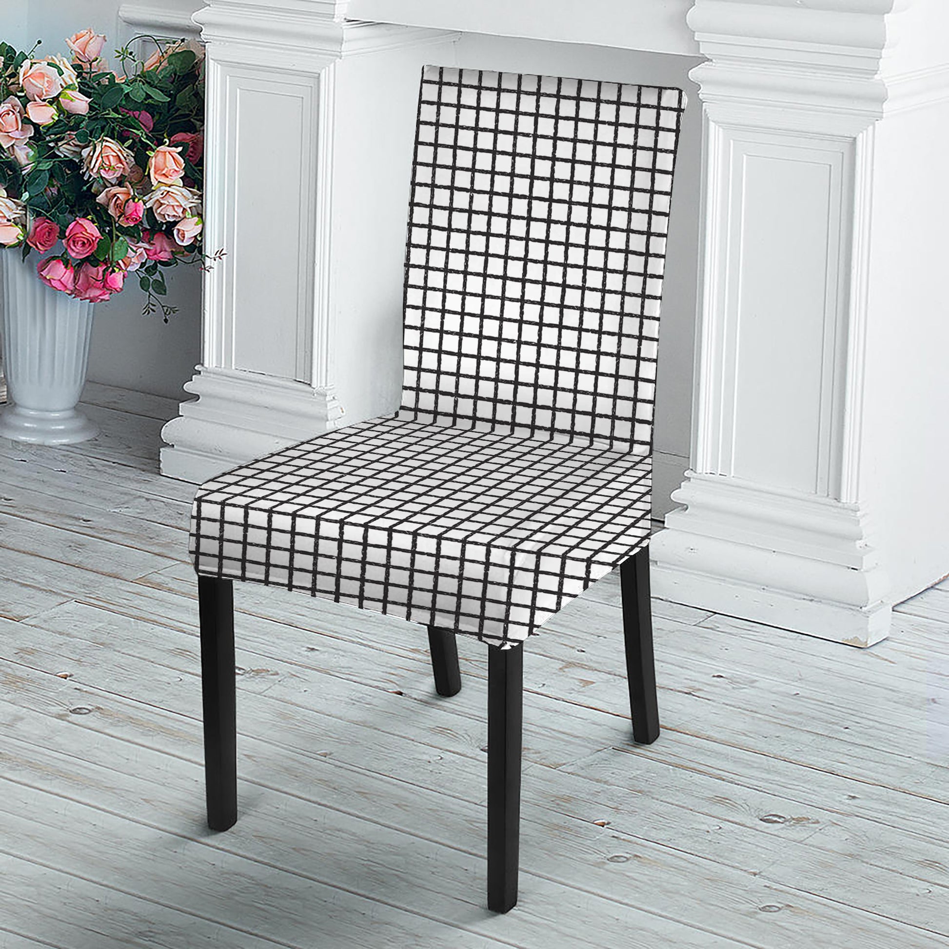 Doodle Windowpane Pattern Print Dining Chair Slipcover