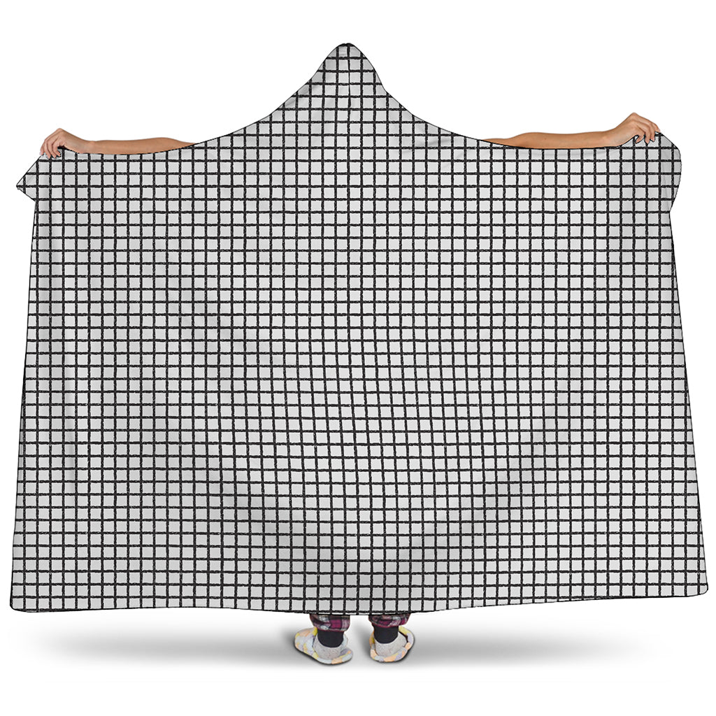 Doodle Windowpane Pattern Print Hooded Blanket